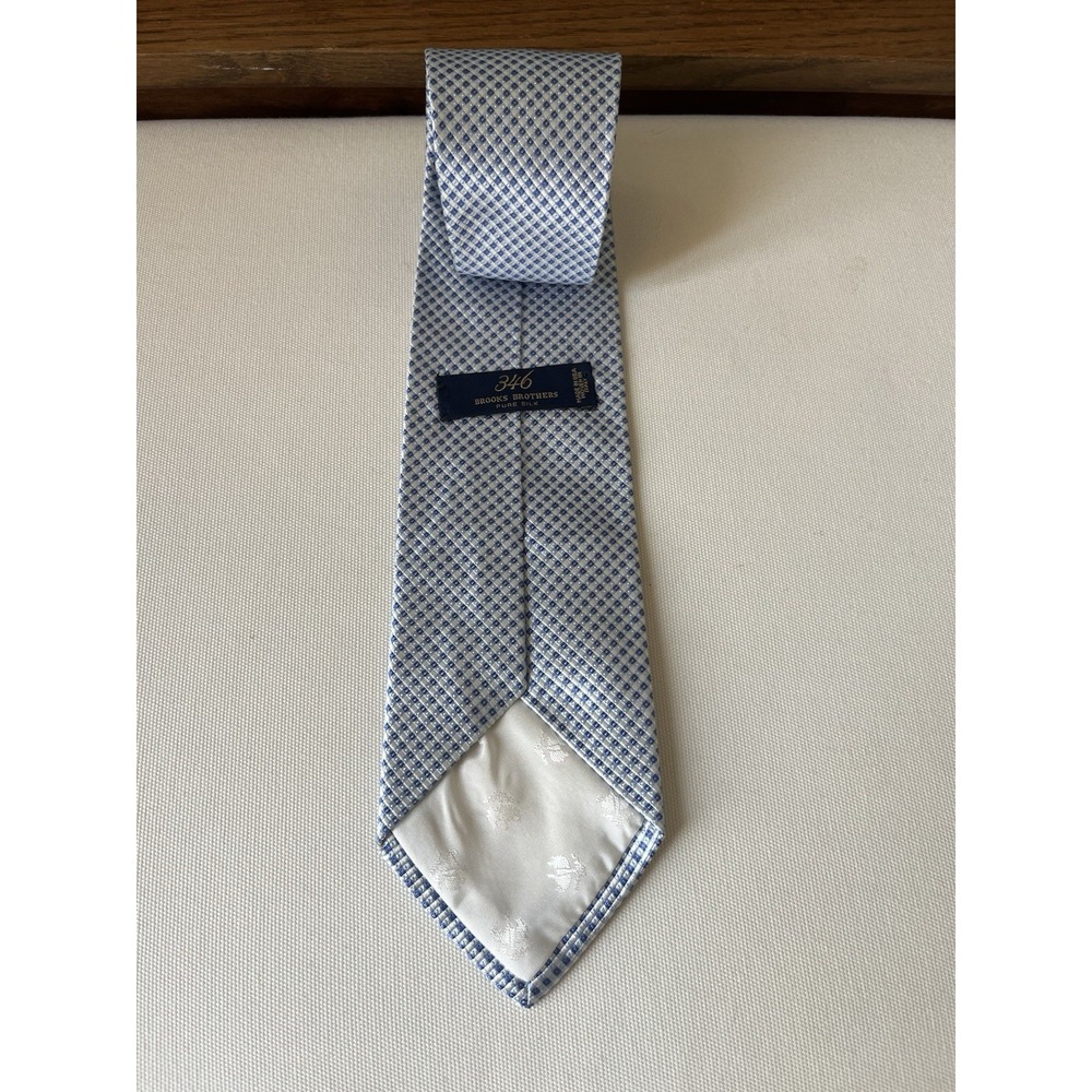 Brooks Brothers 346 Tie Pure Silk Made in USA Light Blue Check - Picture 3 of 6